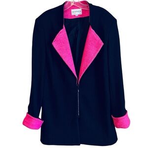 Lily & Taylor Black Pink Fancy Church Women’s Blazer Zip Front sz 16